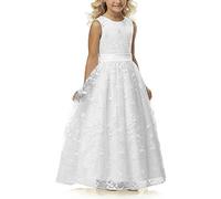 Una linea di cerimonia nuziale del merletto del fiore della ragazza del vestito con la cinghia 2-12 anni, bianco, 8-9 Anni