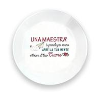 "Una Maestra ti prende per mano apre la mente e tocca il cuore" Piatto Bianco in Vetro Temperato 25cm Personalizzato Idea Regalo Fine Anno Scolastico Natale Pasqua Insegnanti Asilo Materna Elementari