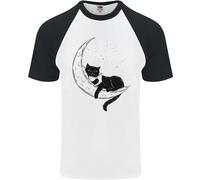 Una Maglietta Baseball S/S Da Uomo Con Un Gatto Che Legge Un Libro Sulla Luna