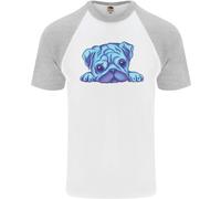 Una Maglietta Baseball S/S Per Uomo Con Pug Acquerello Blu
