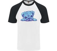 Una Maglietta Baseball S/S Per Uomo Con Pug Acquerello Blu