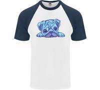Una Maglietta Baseball S/S Per Uomo Con Pug Acquerello Blu