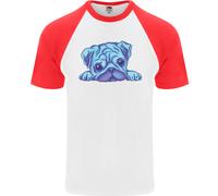 Una Maglietta Baseball S/S Per Uomo Con Pug Acquerello Blu