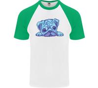 Una Maglietta Baseball S/S Per Uomo Con Pug Acquerello Blu