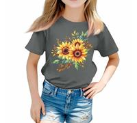 Una maglietta casual in tinta unita con scollo rotondo e maniche corte per e ragazze da 3 a 13 anni Shirt ragazza manica corta 140, grigio., 10-11Years
