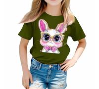 Una maglietta casual in tinta unita con scollo rotondo e maniche corte per e ragazze da 3 a 13 anni Body con numero 1, verde, 4-5 Jahre