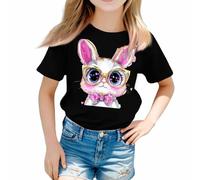 Una maglietta casual in tinta unita con scollo rotondo e maniche corte per e ragazze da 3 a 13 anni Alien T Shirt Girl, Nero , 12-13 Jahre