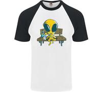 Una Maglietta Da Baseball S/S Per Uomo Con Alieno Che Mangia Funghi Magici LSD
