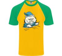 Una Maglietta Da Baseball S/S Per Uomo Con Gatto Nel Letto Sotto Il Duvet