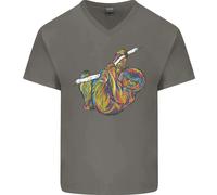 Una Maglietta In Cotone A V Collo Per Uomo Con Un Bradipo Colorato Su Un Ramo