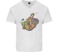 Una Maglietta In Cotone A V Collo Per Uomo Con Un Bradipo Colorato Su Un Ramo