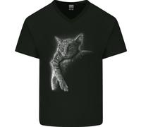 Una Maglietta In Cotone A V Da Uomo Con Un Gatto Che Dorme Sulla Luna