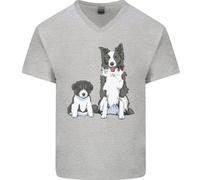 Una Maglietta In Cotone A V Per Uomo Con Border Collie E Cucciolo