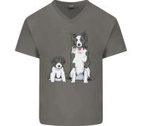 Una Maglietta In Cotone A V Per Uomo Con Border Collie E Cucciolo
