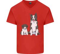 Una Maglietta In Cotone A V Per Uomo Con Border Collie E Cucciolo