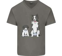 Una Maglietta In Cotone A V Per Uomo Con Border Collie E Cucciolo