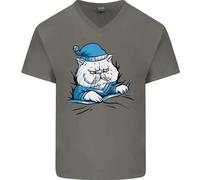 Una Maglietta In Cotone A V Per Uomo Con Gatto Nel Letto Sotto Il Duvet