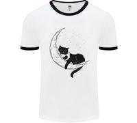 Una Maglietta Ringer Uomo Con Un Gatto Che Legge Un Libro Sulla Luna