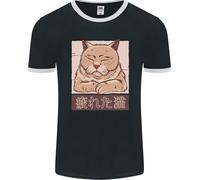 Una Maglietta Ringer Uomo Di Un Gatto Stanco FotL