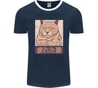 Una Maglietta Ringer Uomo Di Un Gatto Stanco FotL