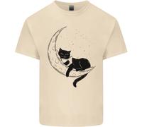 Una Maglietta T-Shirt Cotone Uomo Con Un Gatto Che Legge Un Libro Sulla Luna