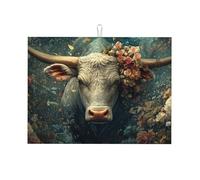 Una mucca che indossa fiori grande tappetino scolapiatti in microfibra riutilizzabile lavabile scolapiatti tappetino per accessori da cucina 45,7 x 61 cm