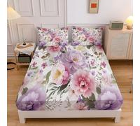 Una piazza e mezza Lenzuolo con Angoli 120x190cm, Fiori Ad Acquerello Traspirante Lenzuola con Angoli Sotto Profondità 30cm, Viola Eleganza Fiori Peonia Lenzuolo con angoli con elastico tutto intorno