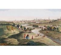 Una prospettiva della città di Dublino dal Magazine Hill nel Phoenix Park di Sua Maestà. Dopo un'opera del XVIII secolo di James Mason. Colorazione successiva. Stampa poster di Ken Welsh (17 x 10)
