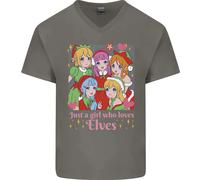 Una Ragazza Che Ama Gli Elfi Natale Anime Xmas Maglietta In Cotone A V Per Uomo