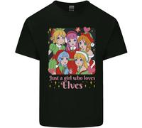 Una Ragazza Che Ama Gli Elfi Natale Anime Xmas T-Shirt Per Bambini