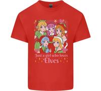 Una Ragazza Che Ama Gli Elfi Natale Anime Xmas T-Shirt Per Bambini