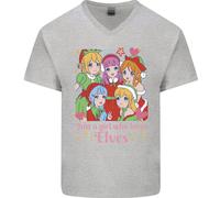 Una Ragazza Che Ama Gli Elfi Natale Anime Xmas Uomo V-Neck Cotone T-Shirt