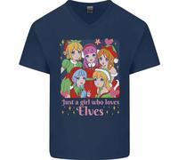 Una Ragazza Che Ama Gli Elfi Natale Anime Xmas Uomo V-Neck Cotone T-Shirt