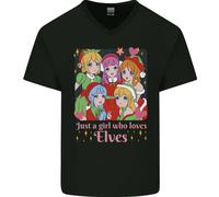 Una Ragazza Che Ama Gli Elfi Natale Anime Xmas Uomo V-Neck Cotone T-Shirt
