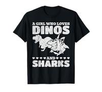 Una Ragazza Che AMA i Dinos e Gli Squali Dinosauro Grande squalo Bianco Maglietta