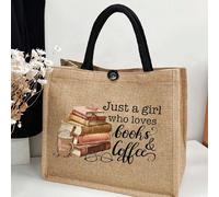 Una ragazza che ama i libri Borsa in lino con stampa a lettere, regalo divertente con elementi a tema lettere, regalo per sorella, borsa per lo stoccaggio di Natale, borsa in lino di grande capacità p