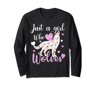 Una ragazza che ama i lupi amante del lupo divertente design cuori Maglia a Manica