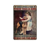 Una ragazza che amava cani e libri Targa in metallo Decorazione da parete Targa in alluminio Decorazione per bagno da cucina Targa poster retrò per Cafe Shop Man Cave Bar Pub Garage Giardino esterno R