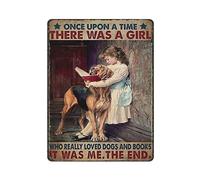 Una ragazza che amava cani e libri Targa in metallo Decorazione da parete Targa in alluminio Decorazione per bagno da cucina Targa poster retrò per Cafe Shop Man Cave Bar Pub Garage Giardino esterno R