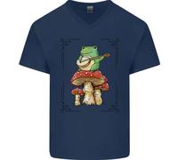 Una Rana Che Suona La Chitarra Su Un Funghi Mens T-Shirt In Cotone A V