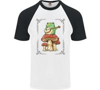 Una Rana Che Suona La Chitarra Su Un Toadstool Maglietta Baseball S/S Da Uomo