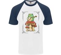 Una Rana Che Suona La Chitarra Su Un Toadstool Maglietta Baseball S/S Da Uomo