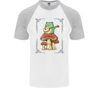 Una Rana Che Suona La Chitarra Su Un Toadstool Maglietta Baseball S/S Da Uomo