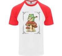 Una Rana Che Suona La Chitarra Su Un Toadstool Uomo S/S Maglietta Baseball