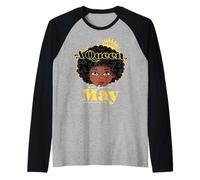Una Regina è Nata a Maggio Compleanno della Regina Nera Africana Maglia con Maniche Raglan