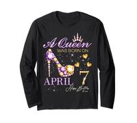 Una Regina è Nata ad aprile 7 Buon Compleanno a Me Queen Maglia a Manica