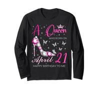 Una Regina è Nata Il 21 aprile 21st Aprile Compleanno Maglia a Manica