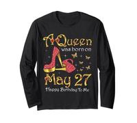 Una Regina è Nata Il 27 Maggio 27th May Birthday Maglia a Manica