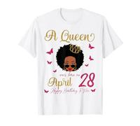 Una Regina è Nata Il 28 aprile Regina Nera Afro Hair Queen Maglietta