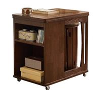 Una scrivania in legno massello, mobile e pieghevole, con uno sgabello impilabile quattro in uno, che può essere utilizzato per l'intrattenimento, per prendere un caffè e per riporre oggetti Walnut